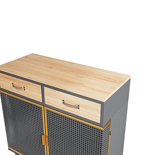 Lamerge Modern Sideboard,31.5'' Wide Freestanding Storage Cabinet With 2 Doors And 2 Top Drawers,Cupboard,Entryway Floor Cabinet,Carbonized Bamboo,Breathable,Easy Assembly, Dark Grey (Lms-31) #TOP5