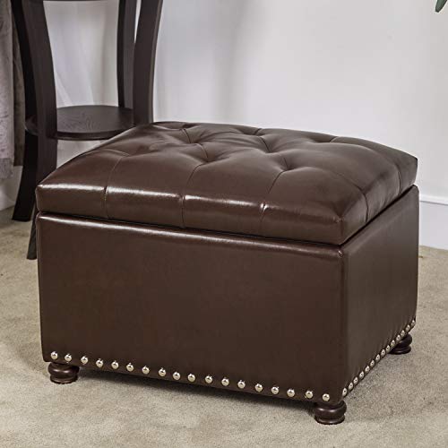 Decent Home Leather Storage Ottoman Foot Rest Stool With Nailhead Trim (Dark Brown) #TOP1