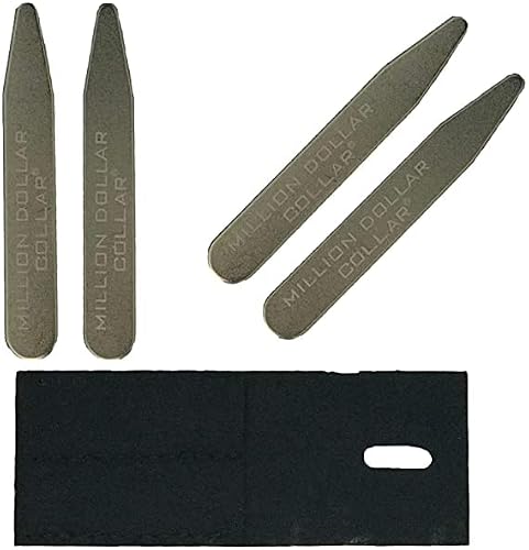 Million Dollar Collar Metal Collar Stays for Men with Felt Carrying Cases Stays Metal (2 Sets)