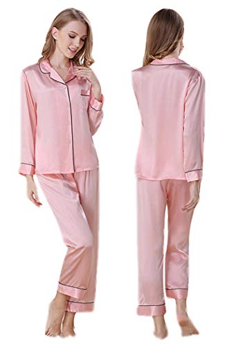 Seres Women's Silk Sleepwear Nightdress Pajamas,Long-Sleeve Blouse & Long Pants,9+ Colors,100% Silk(Main),真丝睡衣