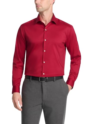 Van Heusen Men's Dress Shirt Slim Fit Ultra Wrinkle Free Flex Collar Stretch Scarlet