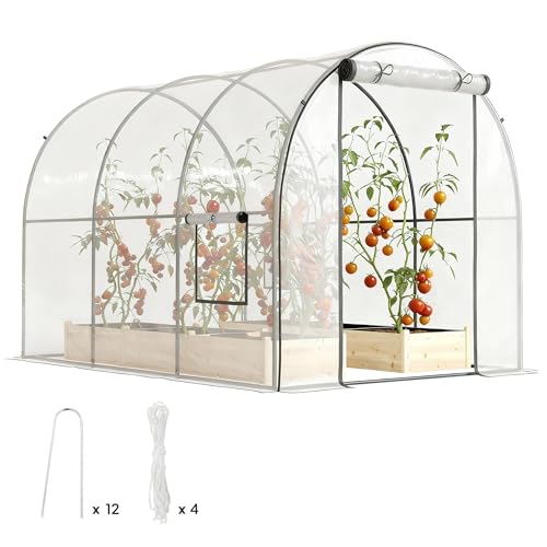 Outsunny Serre de Jardin Tunnel 6 m² Serre Tunnel de Jardin 300x200x200cm Porte zippée Tubulaire renforcé 2 fenêtres enroulables Châssis - Transparent