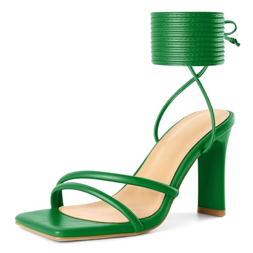 Image of Joseywade Chunky Heels For Women Lace Up Tie Up High Heel 3.5 inch Heeled Sandals Open Toe Shoes
