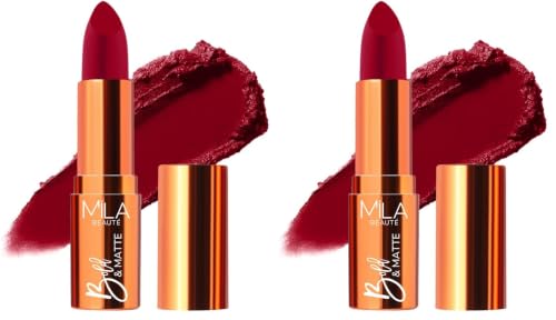Image of Mila Beaute Bold & Matte Long-Lasting Lipstick | Highly Pigmented Soft Matte Finish | Lightweight & Hydrating with Jojoba Oil | Shade - (Runway Rose 4.2g) (Pack of 2)
