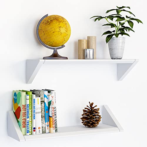 Fytz Design Reversible White Floating Shelves - Set Of Two White Floating Shelves For Wall In Living, Bedroom, Bathroom, Kitchen, And Office - D #TOP7