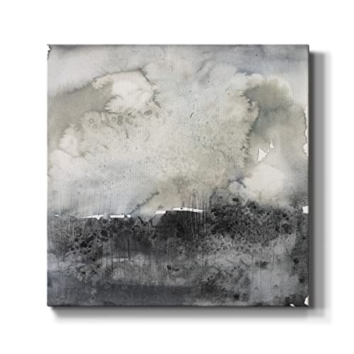 Renditions Gallery Abstract Artwork Paintings & Pictures for Room Decor Rustic Black & Grey Salted Horizon Modern Canvas Prints for Office Home Kitchen Wall Decorations - 32"X32" LT509