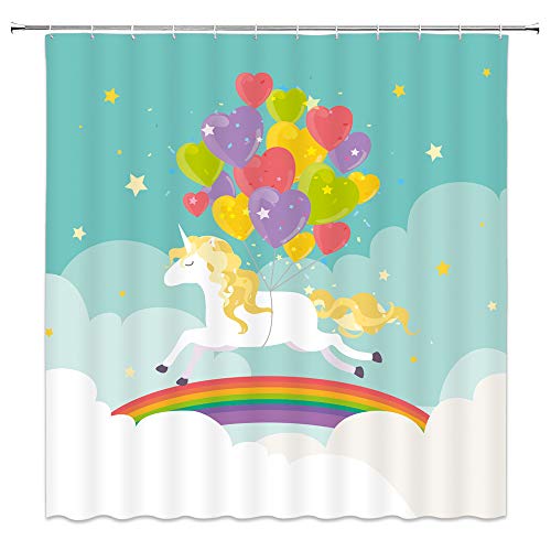 qianliansheji - Cortina de Ducha con diseño de Unicornio y rinocerontes de Animales, Cortina de Ducha con diseño de tiburón, cocodrilo, pájaro, Elefante, Cortina de Ducha para niños, Color Rosa Cover