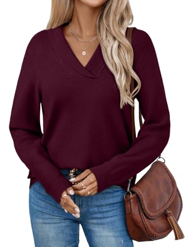 LILLUSORY V Neck Lightweight Sweaters for Women Fall Fashion 2025 Outfits Pullover Tops Trendy Tunic Long Sleeve Tops