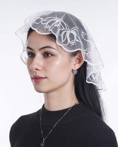 Bozidol Round Veils for Church Catholic, Small Cross and Dove Lace Mantilla Chapel Veil, Lating Mass Head Coverings for Women2