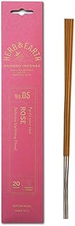 HERB & EARTH H&E Bamboo Incense - Rose- 20 Sticks by Nippon KODO, Japanese Quality Incense Since 1575