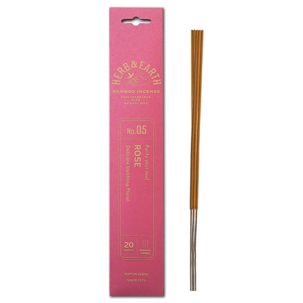HERB & EARTH H&E Bamboo Incense - Rose- 20 Sticks by Nippon KODO, Japanese Quality Incense Since 1575