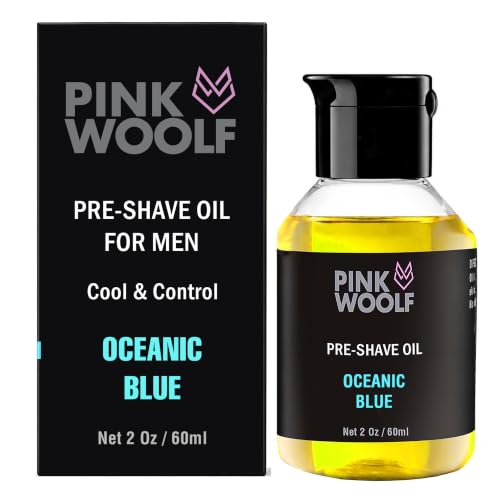 Pink Woolf Pre Shave Oil for Men – Electric & Wet Shave Prep – Helps Reduce Tugging, Razor Burn & Irritation – Razor Glide Oil for Electric Razor & Head Shaving – OCEANIC BLUE, 2 Fl Oz