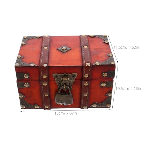 Coffre à trésor vintage en bois rouge avec serrure sécurisée à code - 3