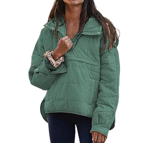 Cozy Green Quilted Puffer Jacket for Women – Lightweight & Stylish Pullover Hoodie for Winter Adventures - Image 3