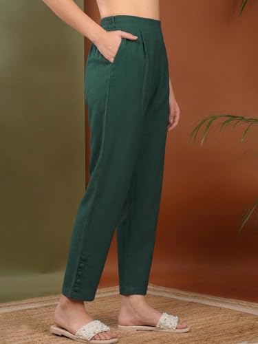 Image of Yash Gallery Women's Regular Fit Mid Rise Solid Lycra Trouser Regular Pants