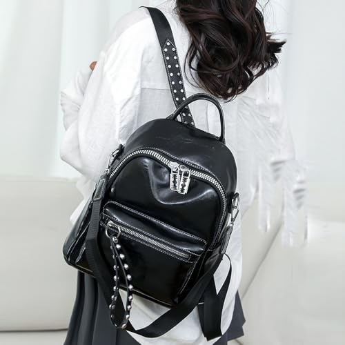 Image of Downupdown Women's Fashion Backpack with Rivet,Crossbody & Top Handle,Shiny Faux Leather Daypack for Casual,Travel&Nightlife-Black