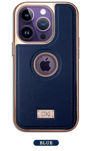 Image of BOUNCEBACK Faux Leather Electroplated Logo Cut Back Case /Cover for iPhone 16 Pro - Midnight Blue