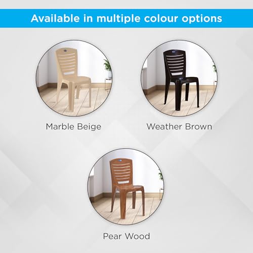 Image of Nilkamal Mid Back Chair CHR 4025 | Armless, Stackable, Set of 2 | 100% Polypropylene | Pear Wood | For Living Room, Bed Room, Kitchen, Office, Outdoor