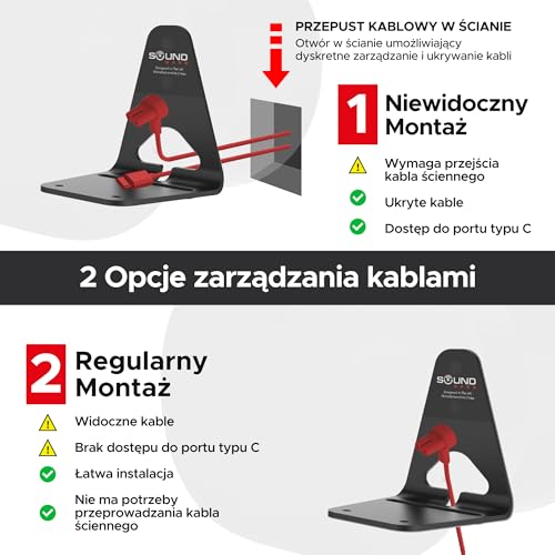 Sound Bass ERA300 Uchwyt Ścienny, Niski Profil, Czarny, Zestaw Podwójny, Kompatybilny z Głośnikiem Sonos ERA 300, Kompletny ze Wszystkimi Elementami Montażowymi