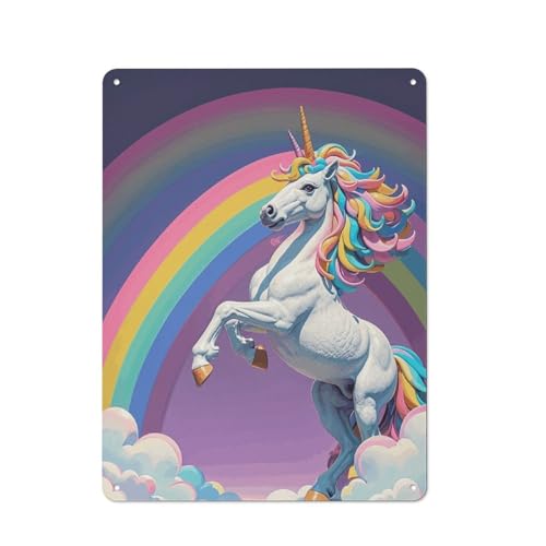 Peinture à suspendre en métal symbole de liberté avec cheval et arc-en-ciel