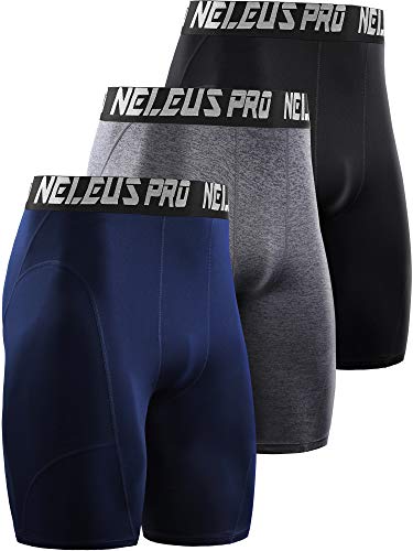 Neleus Men s 3 Pack Compression Shorts,6065,Black Grey Navy,US S,EU M