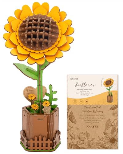 Kaayee 3D Wooden Flower Puzzles Sunflower, Wood Flowers Craft for Adults