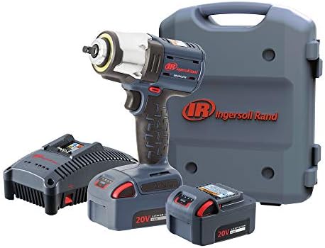 Ingersoll Rand W5133-K22 3/8" IQV20 Cordless Air Impact Wrench and Battery Kit with Brushless Motor, 360 Degree LED Light, 365 ft-lbs Max Torque, 4 Power Modes, Gray