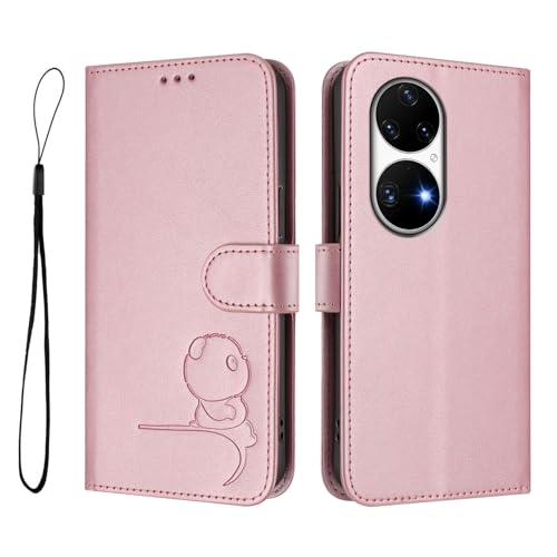 Funda compatible con Huawei P50 Pro 4G, compatible con Huawei P50 Pro 4G, ranura para tarjetas, soporte para visualización de películas, color rosa