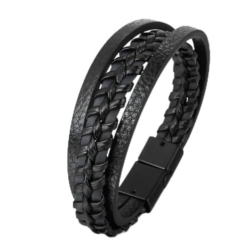 Bracelet en cuir tissé multicouche pour hommes au style rétro punk hip hop