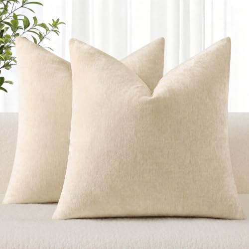 decorUhome Soft Chenille Beige Throw Pillow Covers 18X18 Set of