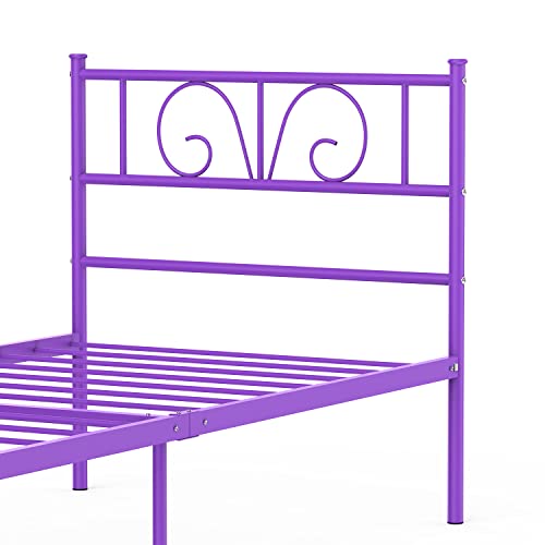 Purple Twin Beds For Girls/Teen Twin Bed Frames No Box Spring Need Twin Bed Mattress Foundation With Headboard Single Metal Platform Bed Frame #TOP6