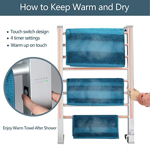 ELEGANTLIFE Electric Towel Warmer for Bathroom - Aluminum Alloy Heated Towel Rack with Built-in Timer & Auto Shut Off, Heavy-Duty Base Freestanding & Wall-Mountable 8-Bar Design, for Bedroom, Spa