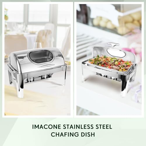 IMACONE Roll-Top-Chafing Dish Buffet-Set mit Sichtfenster, 8QT Edelstahl-Käfer und Buffetwärmer für die Gastronomie, mit Lebensmittel- und Wasserpfanne, klappbarem Rahmen, Kraftstoffhalter für – Bild 6