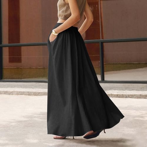 Womens Maxi Skirts with Pockets Summer A Line Skirts Flowy Beach Skirts Vacation Pleated Skirts Long Boho Skirts3