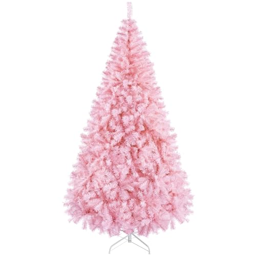 Yaheetech 219cm 1446Puntas Árbol de Navidad Artificial Grande Adornos Nevados con Soporte Metálico Rama Navideña Decoración de Navidad Familiares para Interior Exterior Rosa