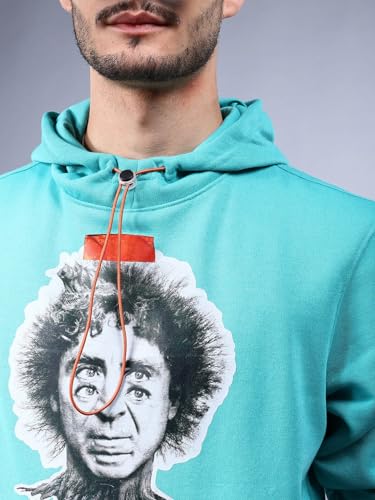 Image of The Indian Garage Co Men Green Relaxed Fit Placement Printed Overhead Hooded Sweatshirt