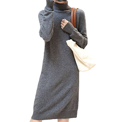 Robe longue en tricot pour femme en cachemire gris vêtement chaud hiver taille M