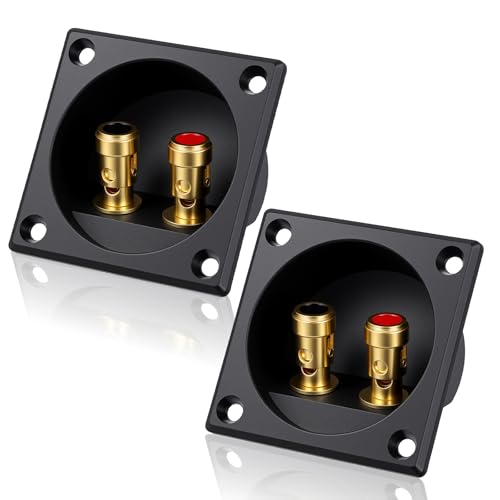 2 Pcs 2.2 Inch Square 2-Way Speaker Box Terminal Cup with Banana Plugs Subwoofer Box Speaker Terminal Plates Screw Type Binding Post for Subwoofer Boxs Tower Speakers
