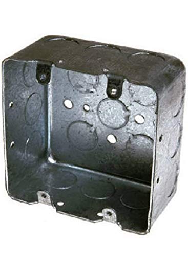 Hubbell-Raco 683 Two-Device Switch, 4-Inch. Square Box 2-1/8-Inch Deep, 1/2-Inch And 3/4-Inch Side Knockouts, Drawn, Gray Finish (1 Count - Gray Finish) #TOP3