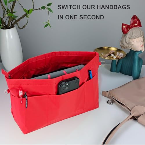 Image of Handbag Tote Purse Organizer Insert, Medium, Red