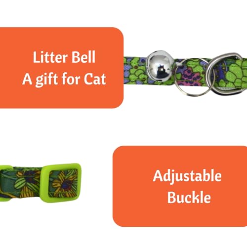 Image of Emily Pets Cat Collar for Colorful Breakaway Cat Collars with Bell, Adjustable Printed Nylon woth Safety Buckles Kitten Collar (Color May Vsry, 1 Piece)