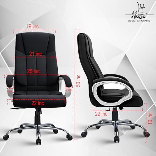 Image of ROSE Kyoto Orthopedic Boss Chair with 3 Years Brand Warranty, Ergonomic Executive Chair Seat, Metallic Base | High Back (Black, Fabric)