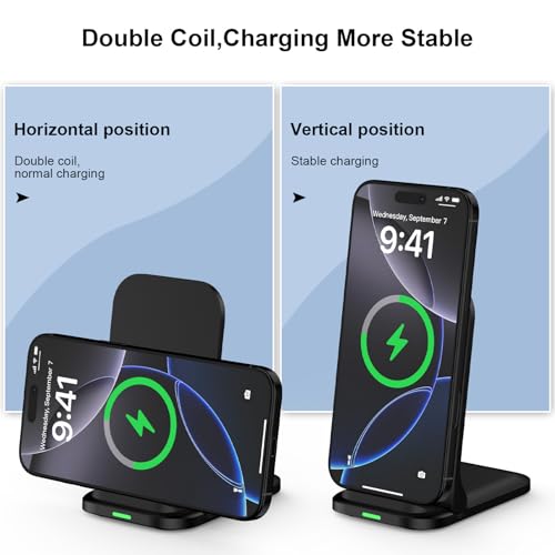 Wireless Charger Stand Samsung Wireless Charger Fast Charging Foldable Phone Android Charging Station for Samsung Galaxy S25 Ultra S24 S23 S22 S21 S20,iPhone 16e 16 Pro Max 15 14 with Adapter - Thumbnail 4