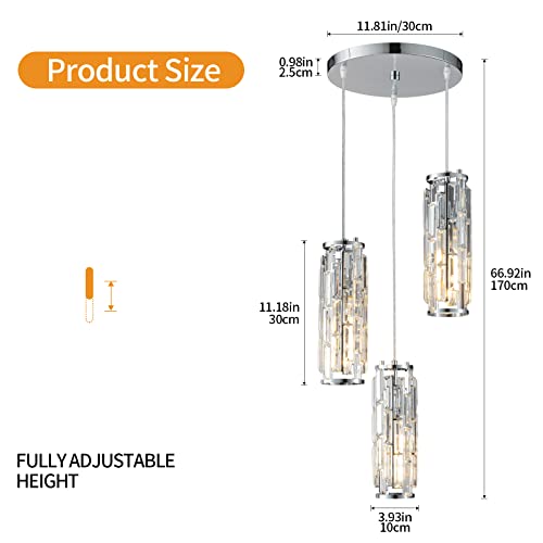 Image of LMQNINE 3 Light Chrome Pendant Lighting Modern Pendant Light, Mini Crystal Chandeliers,Adjustable Pendant Light Fixture for Kitchen Island Dinning Room Bedroom (Chrome 3-Light)