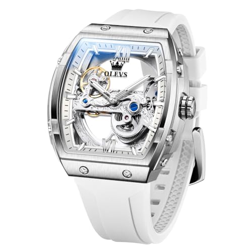 OLEVS Watch for Men Automatic Mechanical Luxury Dress Tourbillon Stainless Steel Waterproof Wrist Watches Date Silver