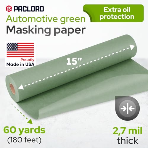 Image of 15 inch x 60 Yards (180 feet) Green Masking Paper with Extra Oil Protection for Automotive Painting Industries - Made in USA Masking Paper for Painting Cars, Protection from Splatter