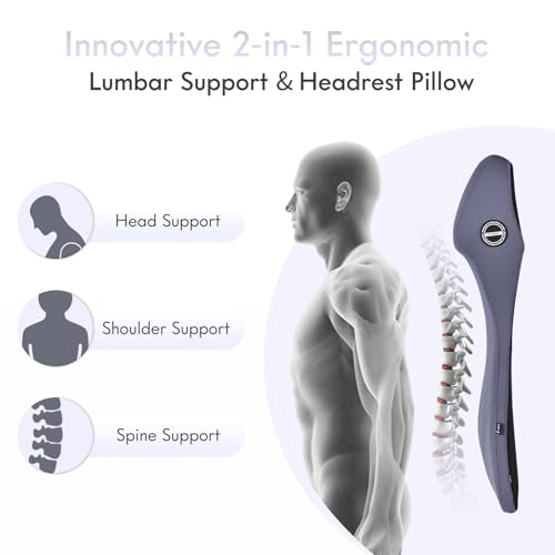 Image of FLORICH Integrated Car Seat Lumbar Support Pillow & Car Neck Pillow Memory Foam Back Cushion for Driving Car Seat Back Support Pillow for Car Seats Driver Back Neck Sciatica Pain Relief Cushion, Blue
