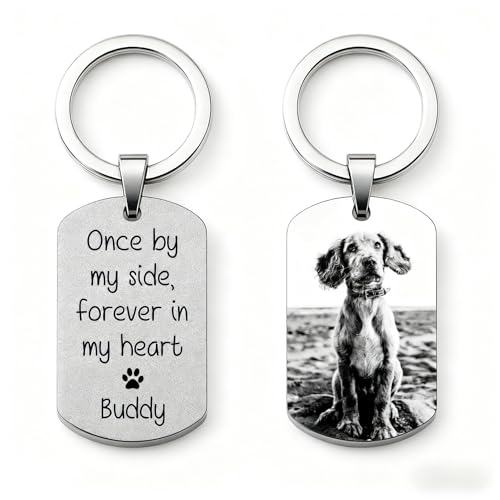 GuteGifts Personalised Dog Memorial Gift Photo Engraved Keyring Loss of Pets Dog Cat Keepsake for Animal Pets Lover Sympathy
