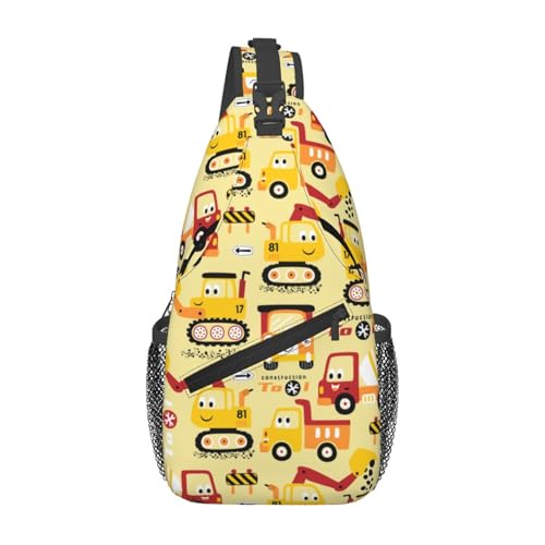 Cartoon Construction Vehicle Sling Backpack Unisex Crossbody Chest Bag Shoulder Chest Bag For Women Men Hiking Travel