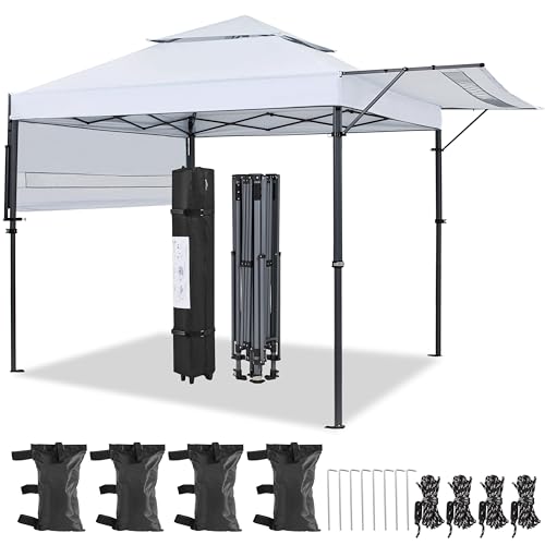 Yaheetech 10x17ft Pop Up Canopy with Awnings, 2-Tier Outdoor Canopy Tent, Heavy Duty Instant Shelter with Ventilation, Adjustable Dual Half Awnings & Wheeled Carry Bag, One-Handed Set-up, White